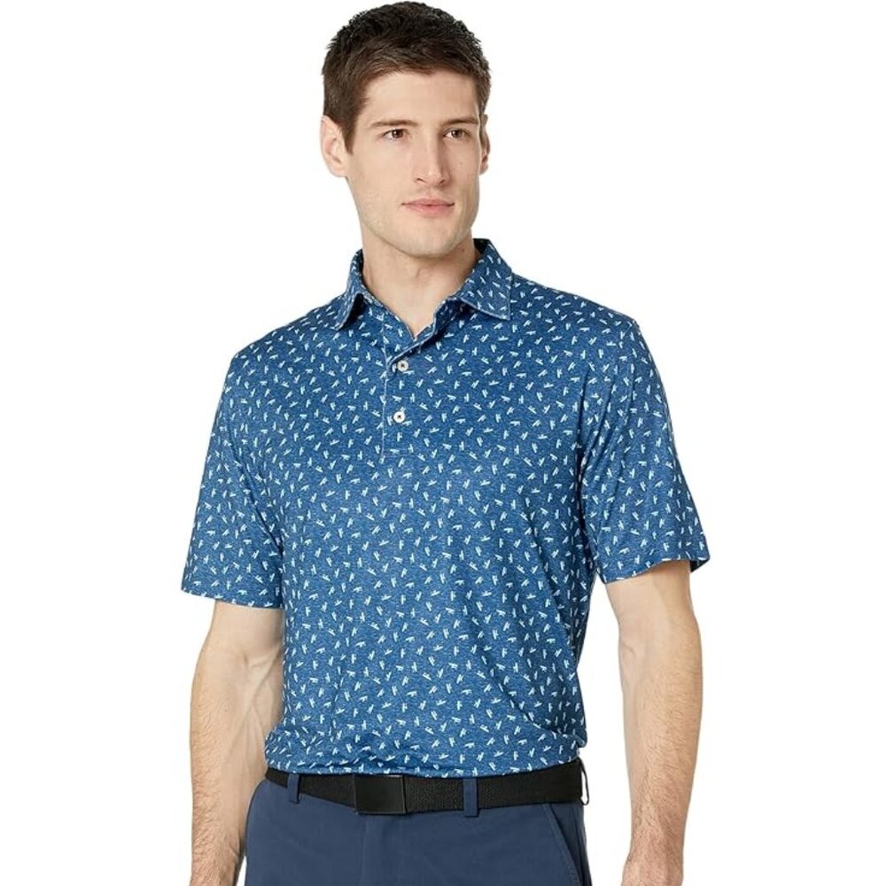 Johnnie-O Titus  Prep-Formance Golf Polo Shirt Blue Signature Logo Pattern Small